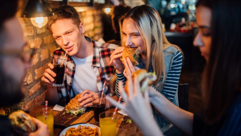 reconnect with people eating burger and fries